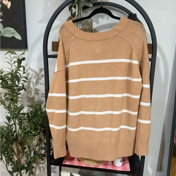 Aerie V-Neck Sweater - Brown and White Stripes size small - Picture 7 of 7